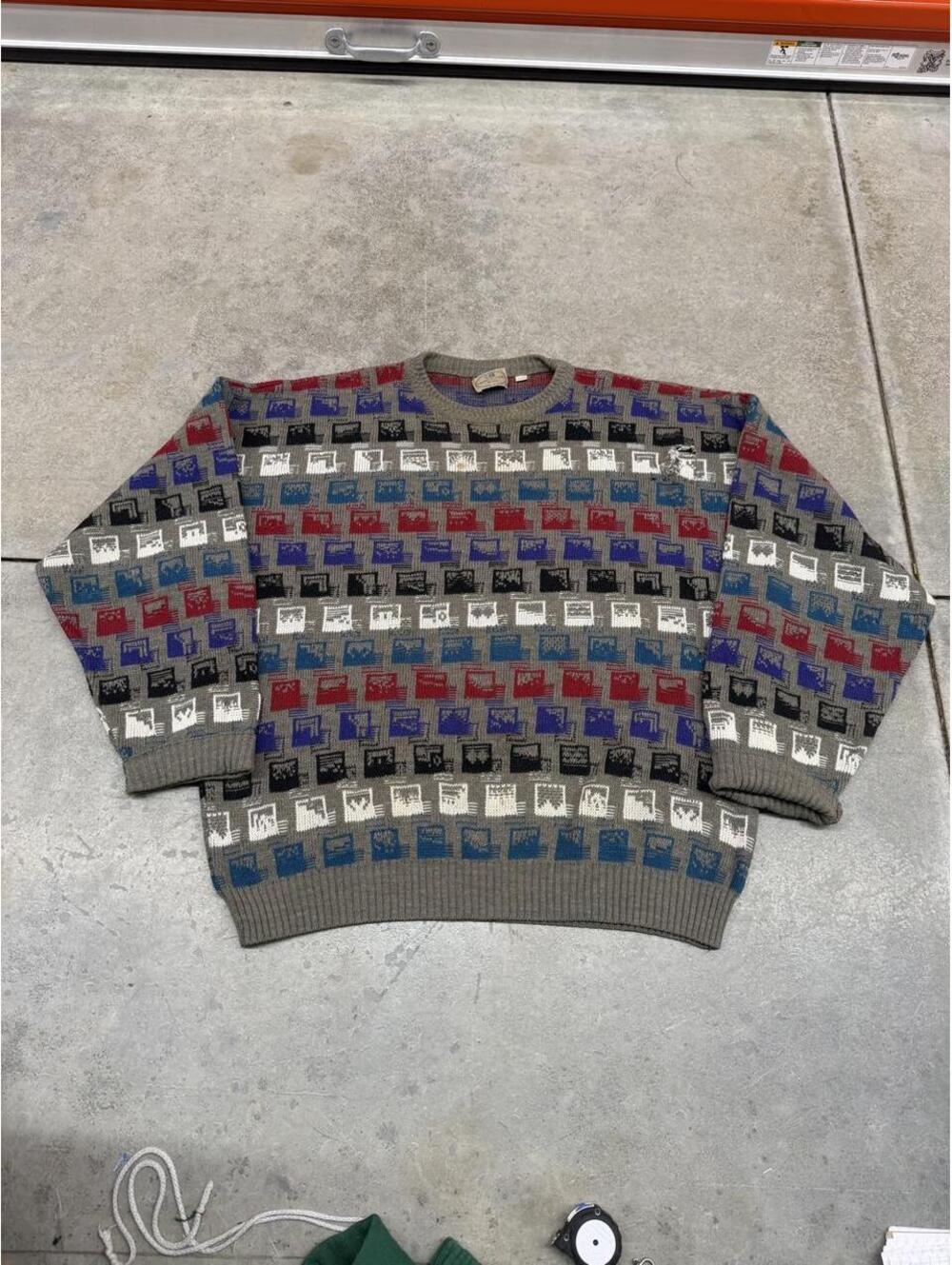 vintage pronto uomo made in italy brown black and red knit sweater size xl